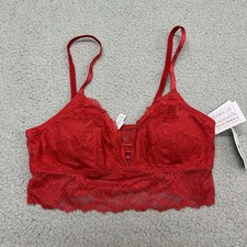 Auden Bra M Lightly Lined Longline Lace Bralette Wireless Red NWT