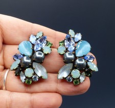 Boucles D'oreilles Vintage Clips Strass Et Perles Nacrées - Occasion - Bijou Rétro