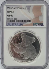2009 1oz .999 Fine Silver Australia Koala NGC Graded MS69 $1 Flag Label Coin