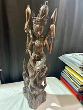 Large Hand-Carved Balinese Hindu-Style Royal Woman Teak Wood Statue w Garuda 25"
