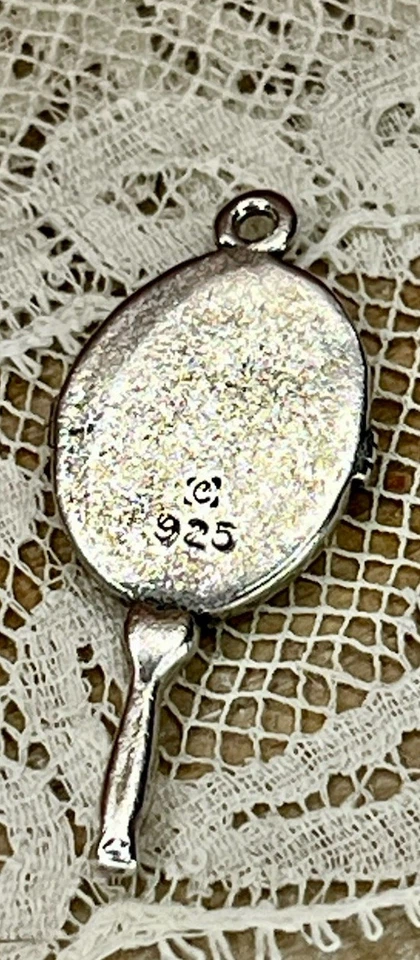 "Colgante o dije vintage de plata de ley .925 espejo tocador de 1"" pesado 2,5 g" Foto 3 de 4