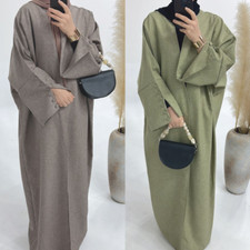 Muslim Women Burqa Arab Kaftan Casual Long Sleeved With Buttons Abaya Cardigan