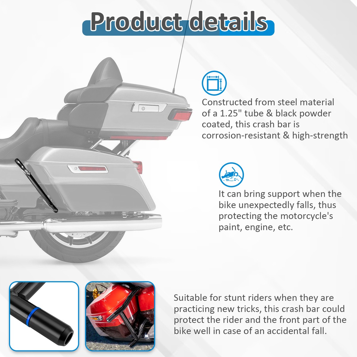 ZGCDYZ Saddlebag Crash Bars For Harley Touring (1997-2023) Street Glide, Road Glide
