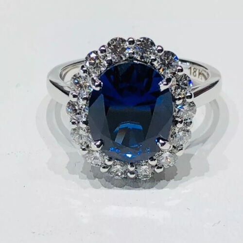 3.94 Ct Oval Cut Natural Sapphire & Diamond Wedding Ring 925 Sterling Silver 7 6