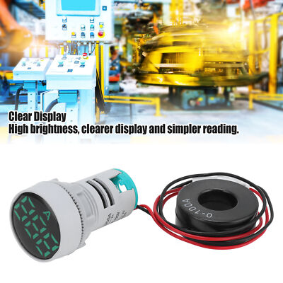 Digital Current Meter Crystal Panel Ammeter Round Indicator AC 220V Green