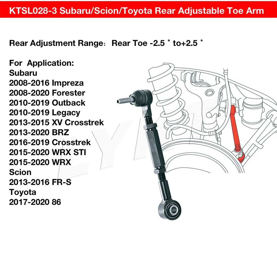 LYKT 2pcs Adjustable Arms Alignment Rear Toe Kit for Subaru、Scion FR-S、Toyota 86 - Image 2 of 4