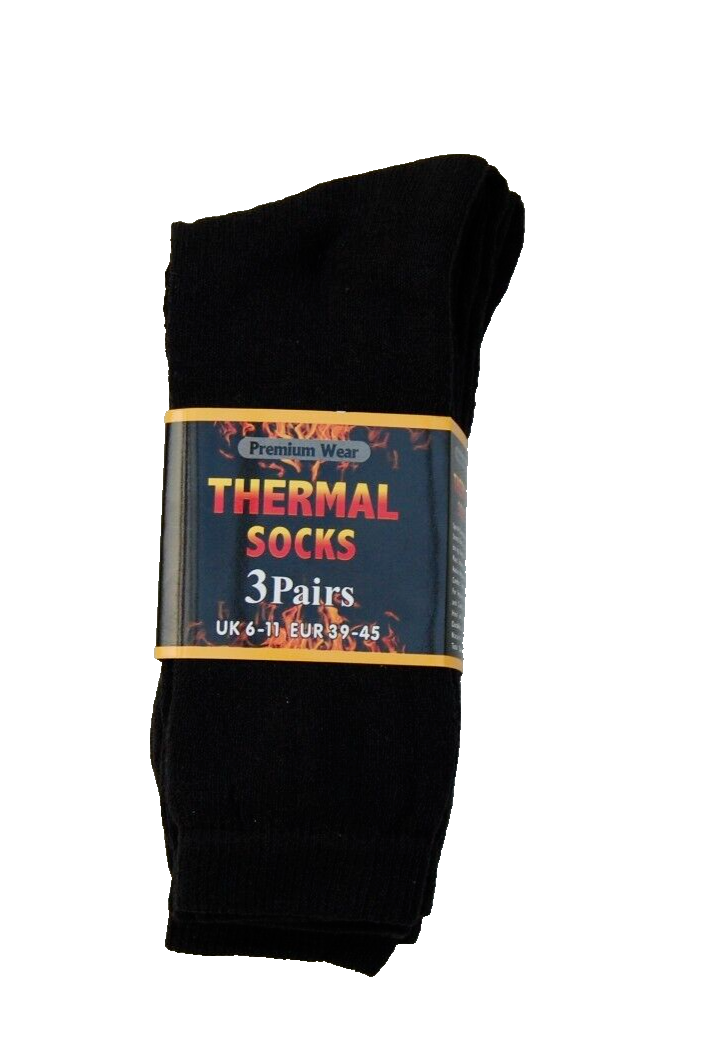 Mens Thermal Socks 3 Pairs Black Winter Warm Ski Walking Boot Adults Size 6-11