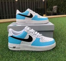 Nike Air Force 1 Custom Streetwear Shoes Light Blue & Black Swoosh Mens Womens