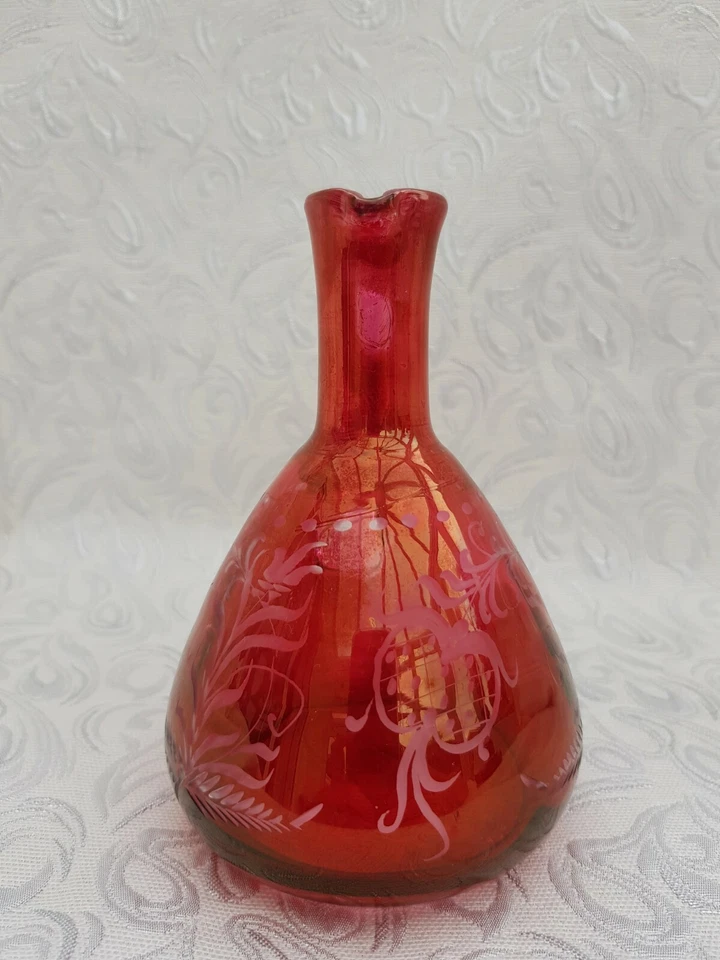 Bohemian 19c red cut to clear engraved glass cruet jug - Image 4 of 4
