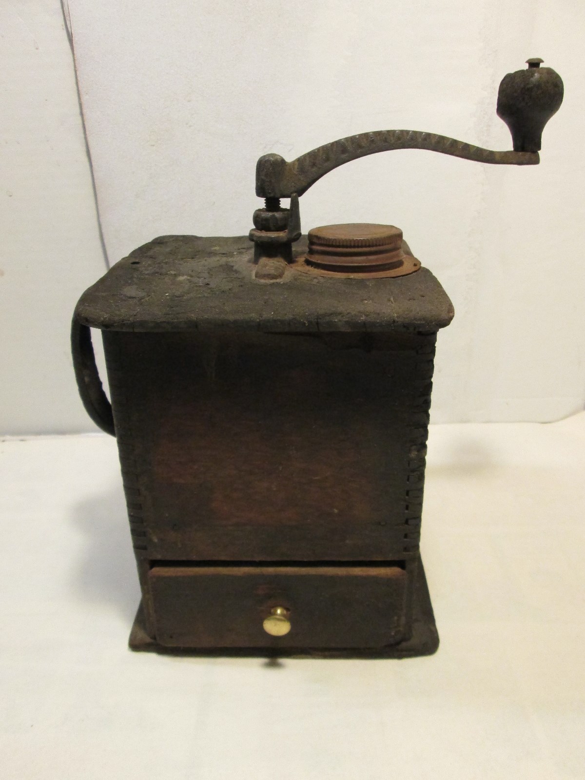 Vintage Wood Box Coffee Grinder Coffee Shop Dovetails Decor ornate