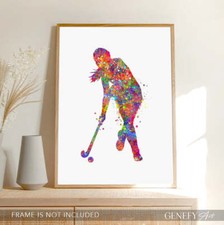 Field Hockey Watercolour Art Print - Female Hockey Player Wall Art Print