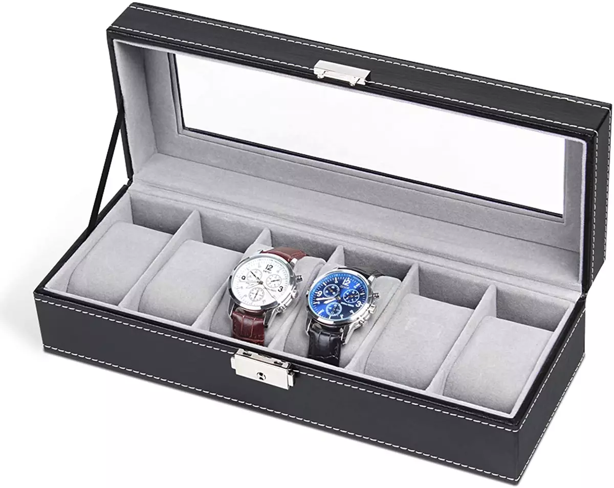 Estuche Para Relojes De Hombre De Cuero Fino Elegante 6 Relojes
