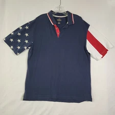 RedHead American Flag Polo Mens Shirt L Navy Blue Short Sleeve 4th of July Star