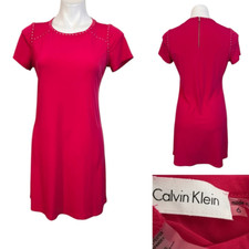 Calvin Klein dress size 6 Barbie pink gold accents t-shirt office casual