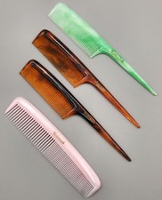 4 Vintage COLONIAL Combs Two-Toned: 1 Mint Green/White, 2 Black/Brown 1 Pink