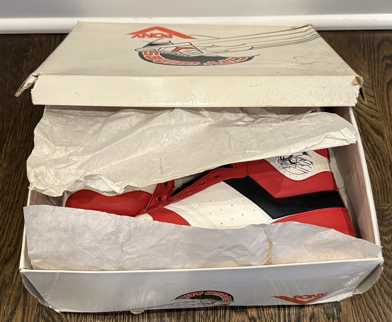 Sneakers DS vintage Pony City Wings originali 1985 mai indossate con scatola US da uomo taglia 12