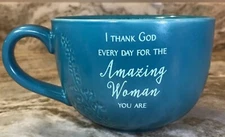 Large Coffee Mug Religious Theme Amazing Woman Blue Abbey Gift New