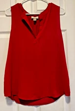 LOFT Top shirt blouse M 10 Bust 40 Length 25 Red Solid Notch Neck