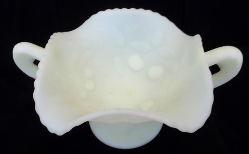 Fenton Yellow Custard Glass Handled Compote Basket Weave Candy Nut Dish - Picture 5 of 7