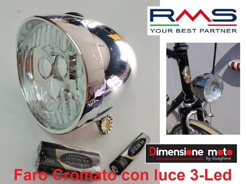 Kit Fari LED Cromati BUCHEL Per Bici Graziella 20-24-26 - Anteriore E Posteriore