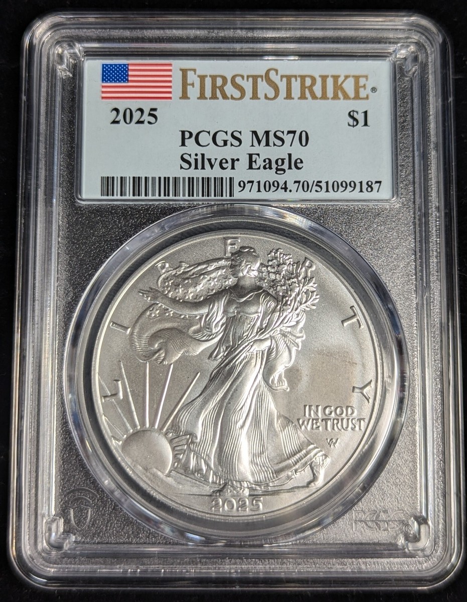 2025 $1 American Silver Eagle PCGS MS70 FirstStrike Flag