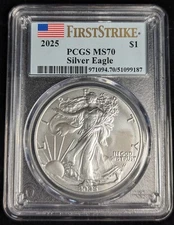 2025 (W) $1 American Silver Eagle PCGS MS70 FirstStrike Flag Label
