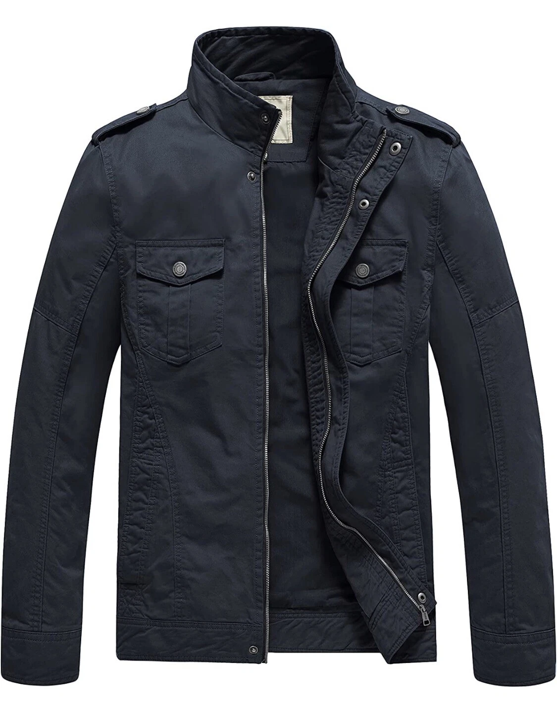 WenVen Men's Lightweight Cotton Jacket Casual Leisure Stand Collar Navy Jacket