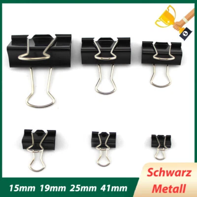 MARKENLOS Schwarz Metall Klammern Clips Foldback Papier Staples 15/19/25/41mm Grip
