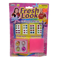 VINTAGE 1990's ARCADY FRESH LOOK RINGS BOX W/ RING KIDS EARRINGS NEW SEALED