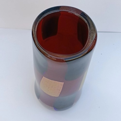 Rare HandBlown Purple Black Blue Glass 10" Vase Signed J. Schneider Pink/gold - Picture 17 of 24