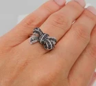 2Ct Round Cut Simulated Black Diamond Women Bow Ring 14K White Gold Plated