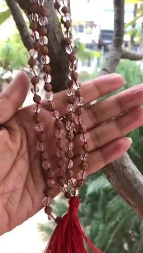 5 Mukhi RUDRAKSHA Rudraksh Sfatik Kristall Quarz Mala ROSENKRANZ 108+1 Gebetsperlen - Bild 5 von 6
