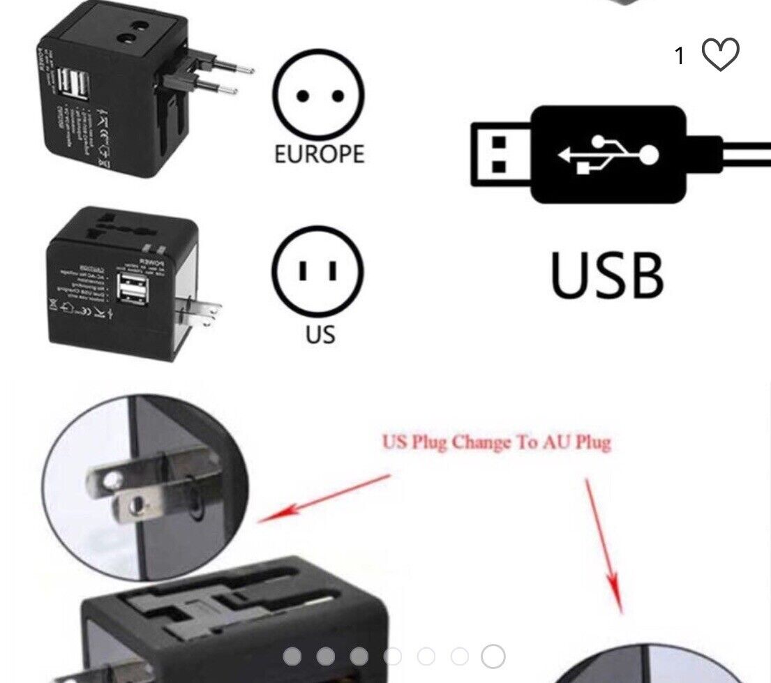 Lot Of 3 Multi Nation Travel Adapter with 2.1A USB charger Cover 150 +  countries