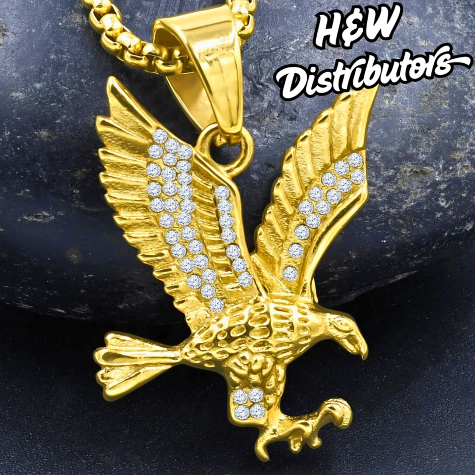 Colgante Águila Helada Tono Dorado - Audaz Dije Patriótico Bling (Solo Colgante) Foto 4 de 4