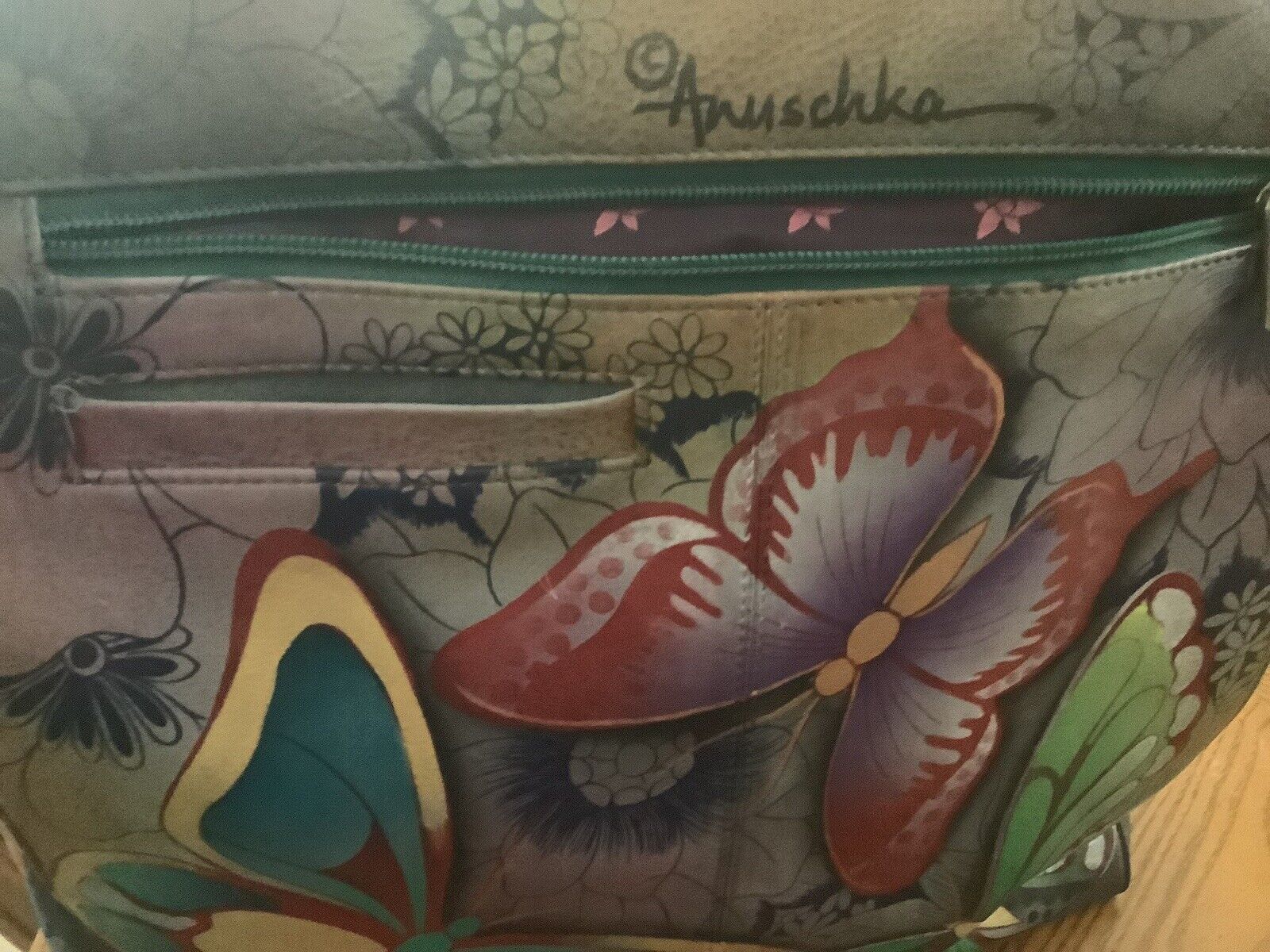 Anuschka Hand-Painted Leather Floral Butterfly Pu… - image 6