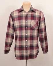 VTG Mens 1980s Red Grey Pendleton Plaid Shirt Sz M 80s Wool Flannel