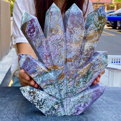 11.59LB Natural Water Grass Moss Agate Crystal Column with Multiple Pointed Cry - Picture 2 of 15