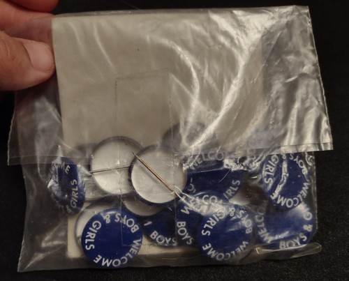 "WELCOME BOYS & GIRLS" Welcome Mini Metal Buttons - Package of 20 - Picture 2 of 2