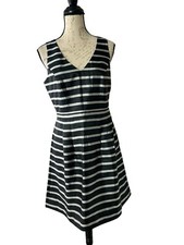 J Crew Fit & Flare Dress Black Silver Sleeveless With Pockets Lined NWT Size 8