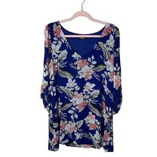 Lulu’s Long Sleeve Cold Shoulder Dress Women’s sz. L V-neck Royal Blue Floral
