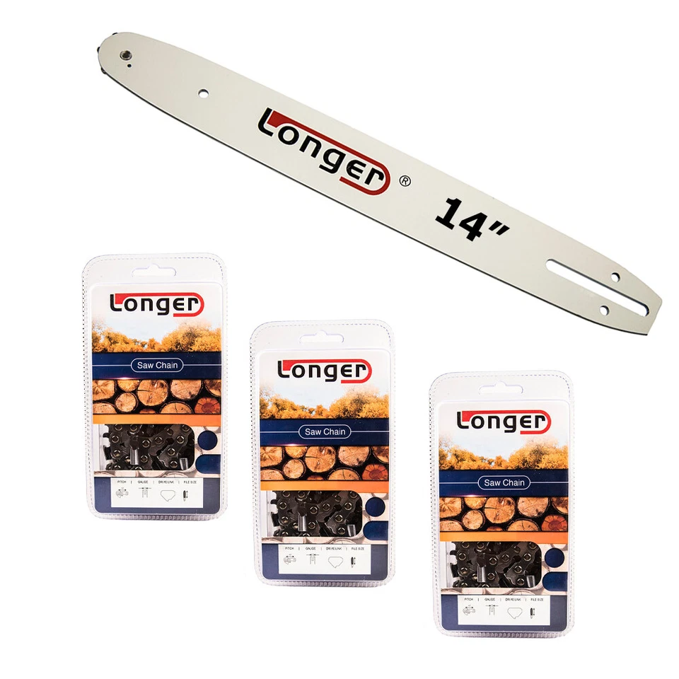 JEREMYWELL 14 Inch Chainsaw Guide Bar with Chain 3Pack COMBO; 050" Gauge, 3/8'' LP, 52DL