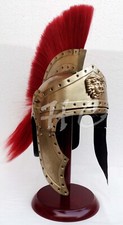 Medieval Golden Roman Centurion Engraved Helmet with Red Plume Christmas Gift