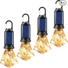 1/2/4 Pack LED Solar-Powered Camping Lantern Outdoor Tent Light with Clip Hook