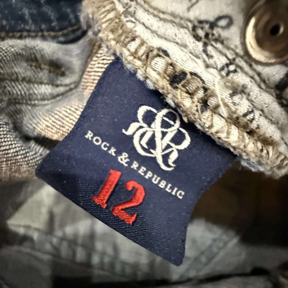 Pantalones de mezclilla para mujer Rock & Republic talla 12 azules ajustados bordados bolsillo 32x32 Foto 3 de 4