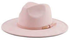 Wide Brim Fedora Hat for Men Women Big Rancher Felt Hat One Size Belt-pink