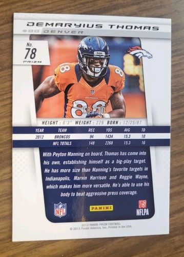 2013 Panini Prizm Demaryius Thomas SP Purple Ice Refractor #8/40 Broncos - Picture 2 of 2