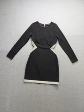 Trixxi Women Mini Dress S Black Rhinestone Long Sleeve Open Back Zipper Party