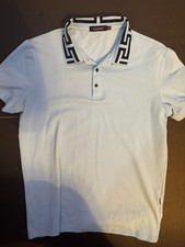 Barabas Men  s Light Blue Polo Shirt   Greek Pattern Collar, Size M