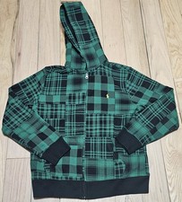 NWOT Polo Ralph Lauren Youth Green Black Plaid Zip Up Fleece Hoodie L 14-16