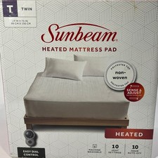 Sunbeam Heated Mattress Pad Twin Size White 10 Heat Settings Auto Off New Box